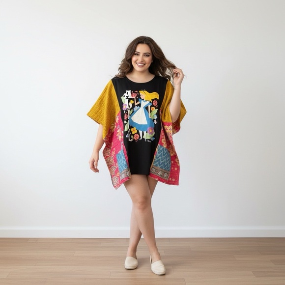 Phreshnouveau Tops - Handmade Upcycled ALICE IN WONDERLAND Kantha Tunic with Pockets NWT One Size